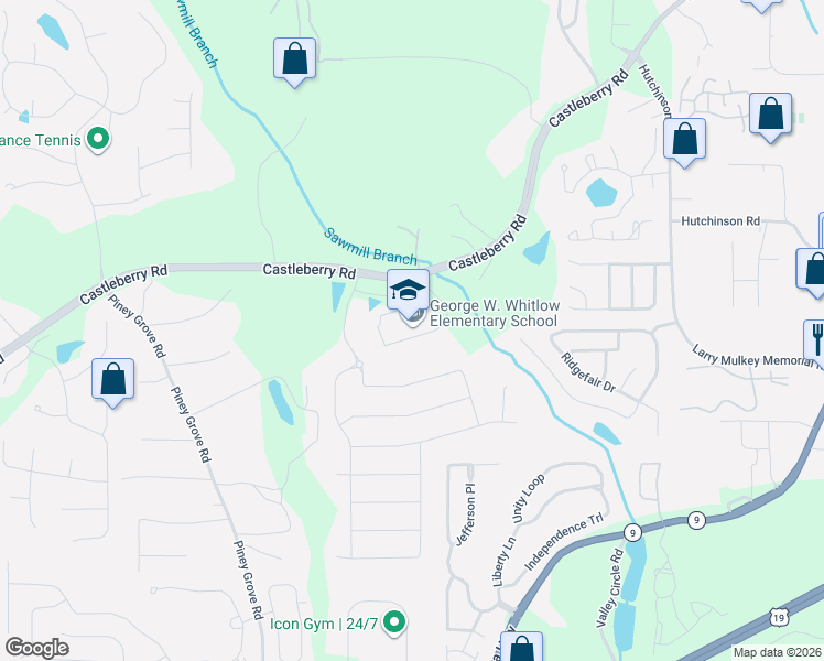 map of restaurants, bars, coffee shops, grocery stores, and more near 3649 Castleberry Road in Cumming