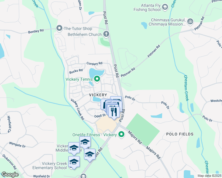 map of restaurants, bars, coffee shops, grocery stores, and more near 6870 Colfax Avenue in Cumming