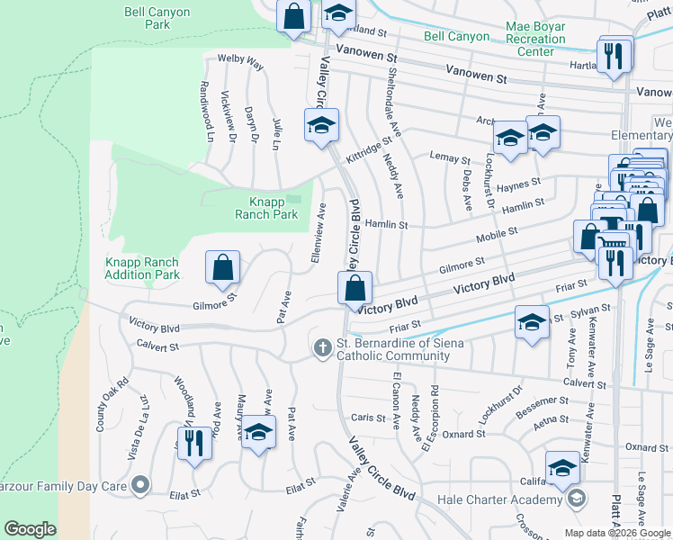 map of restaurants, bars, coffee shops, grocery stores, and more near 6431 Lemay Street in Los Angeles