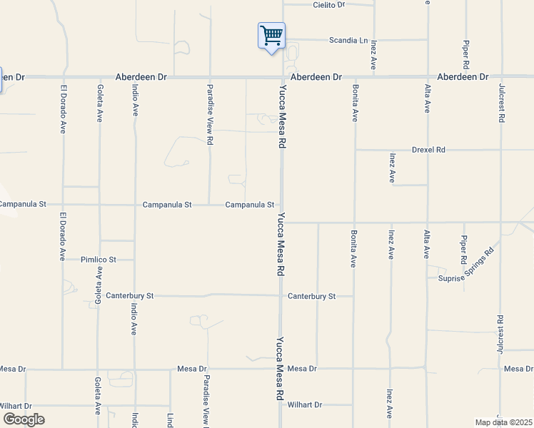 map of restaurants, bars, coffee shops, grocery stores, and more near 3676 Yucca Mesa Road in Yucca Valley