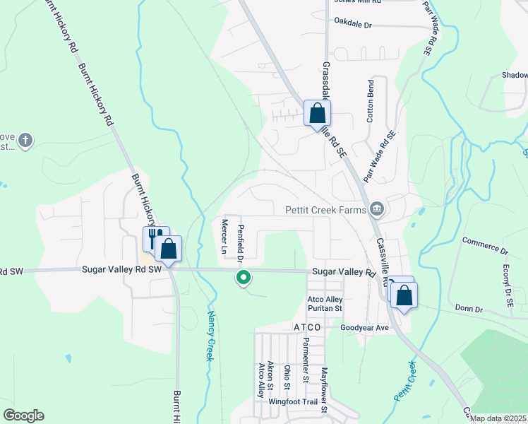 map of restaurants, bars, coffee shops, grocery stores, and more near 18 Barrett Lane in Cartersville
