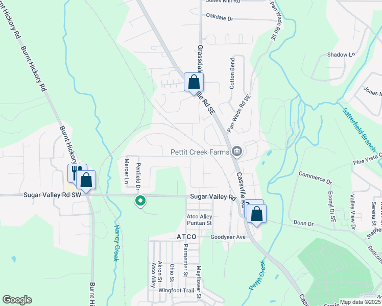 map of restaurants, bars, coffee shops, grocery stores, and more near 37 Mercer Lane in Cartersville