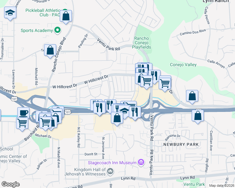map of restaurants, bars, coffee shops, grocery stores, and more near 594 Paseo La Perla in Thousand Oaks