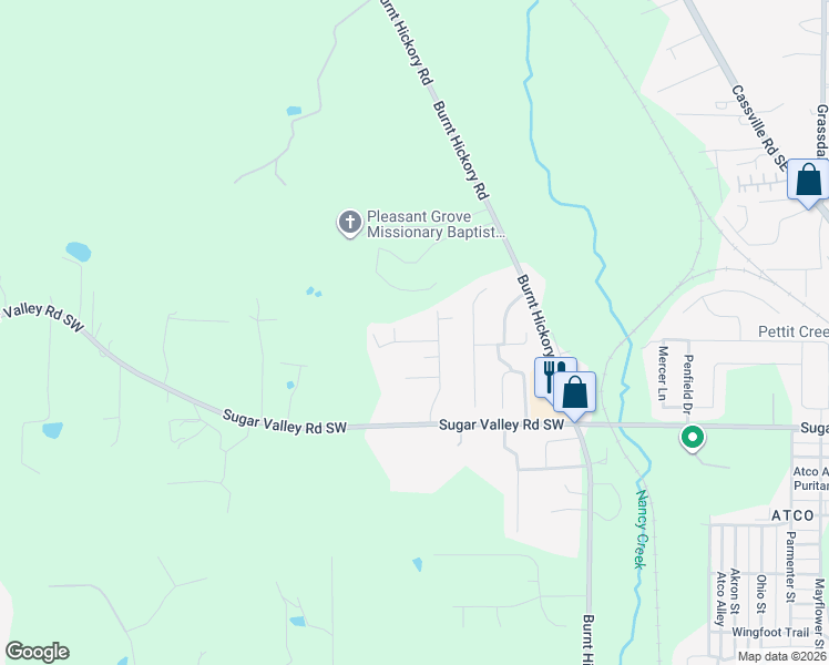 map of restaurants, bars, coffee shops, grocery stores, and more near 26 Blackberry Ridge in Cartersville