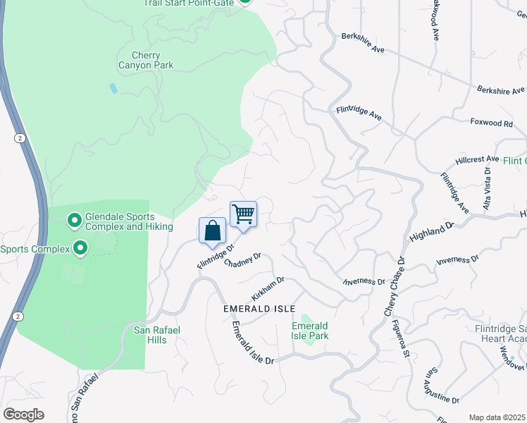 map of restaurants, bars, coffee shops, grocery stores, and more near 3800 Domal Lane in La Cañada Flintridge
