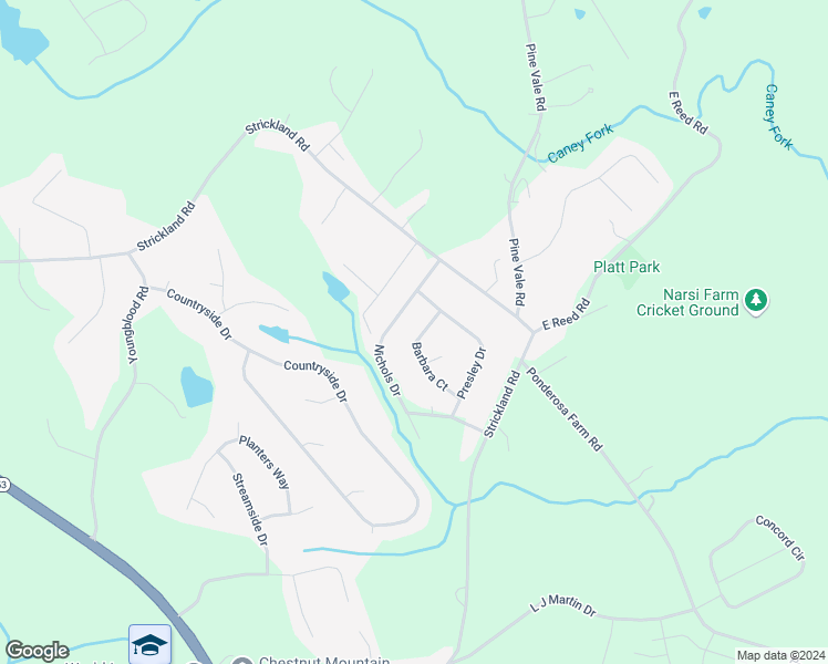 map of restaurants, bars, coffee shops, grocery stores, and more near 5108 Barbara Court in Flowery Branch