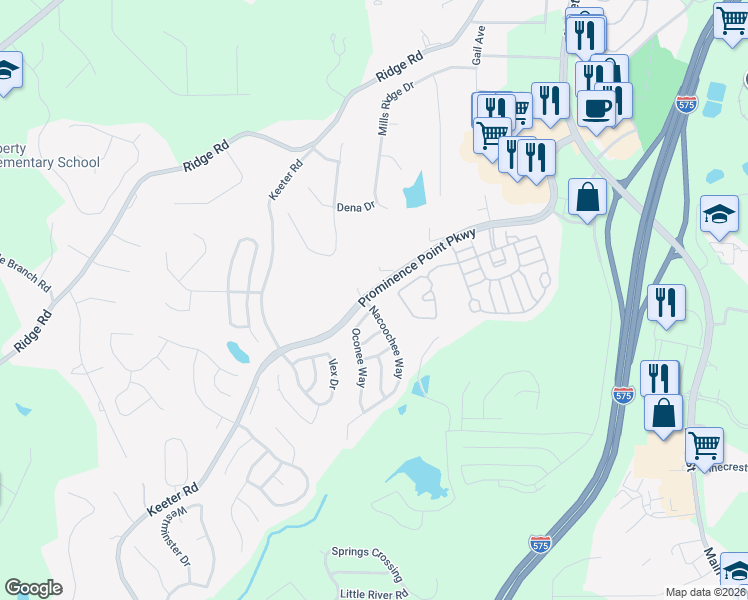 map of restaurants, bars, coffee shops, grocery stores, and more near 101 Nacoochee Way in Canton