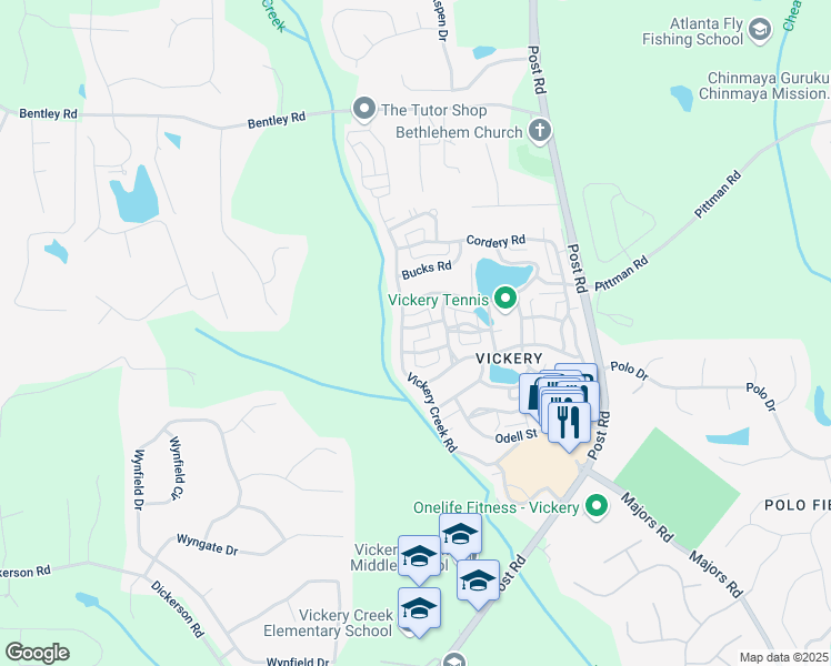 map of restaurants, bars, coffee shops, grocery stores, and more near 6620 Will Allen Road in Cumming
