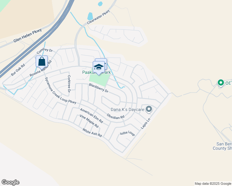 map of restaurants, bars, coffee shops, grocery stores, and more near 4033 Blackberry Drive in San Bernardino