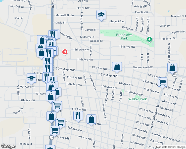 map of restaurants, bars, coffee shops, grocery stores, and more near 659 12th Avenue Northwest in Ardmore