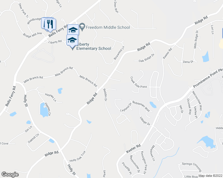 map of restaurants, bars, coffee shops, grocery stores, and more near 200 Ridgeview Court in Canton