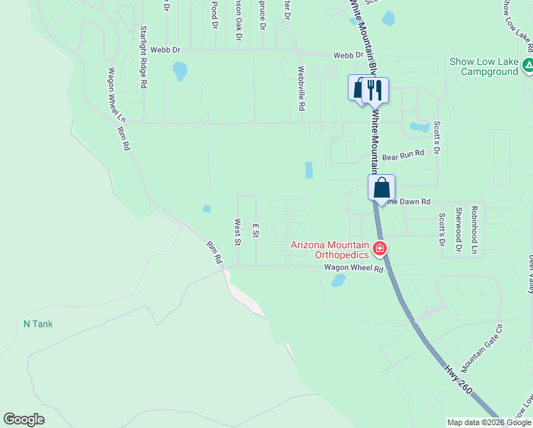 map of restaurants, bars, coffee shops, grocery stores, and more near 6137 B Street in Navajo County