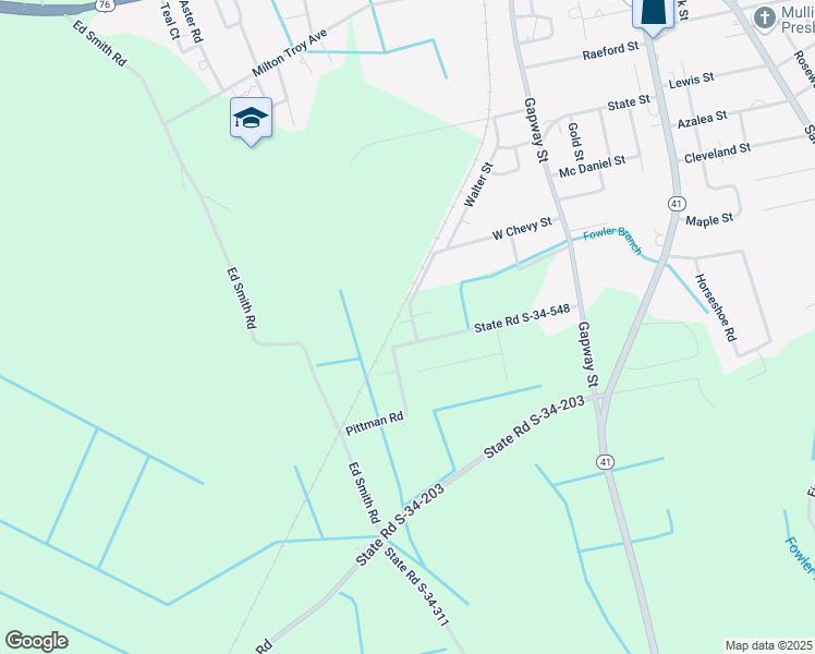 map of restaurants, bars, coffee shops, grocery stores, and more near 1803 Jules Street in Mullins