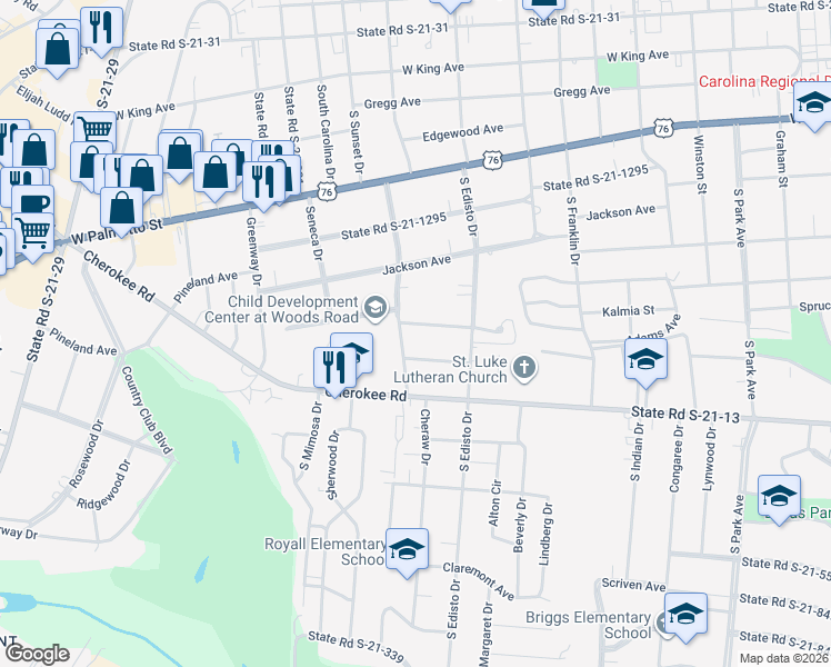 map of restaurants, bars, coffee shops, grocery stores, and more near 1324 Wenonah Drive in Florence