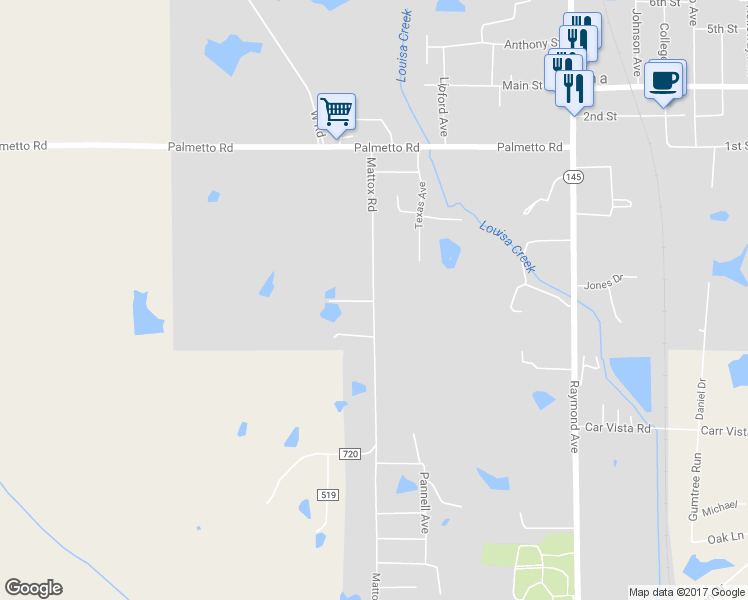 map of restaurants, bars, coffee shops, grocery stores, and more near 78 Mattox Road in Tupelo