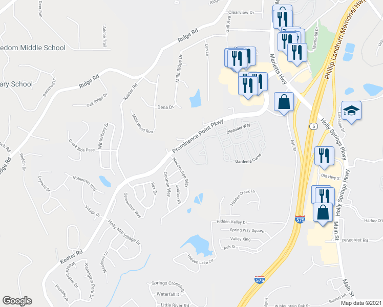 map of restaurants, bars, coffee shops, grocery stores, and more near 803 Forsythia Way in Canton