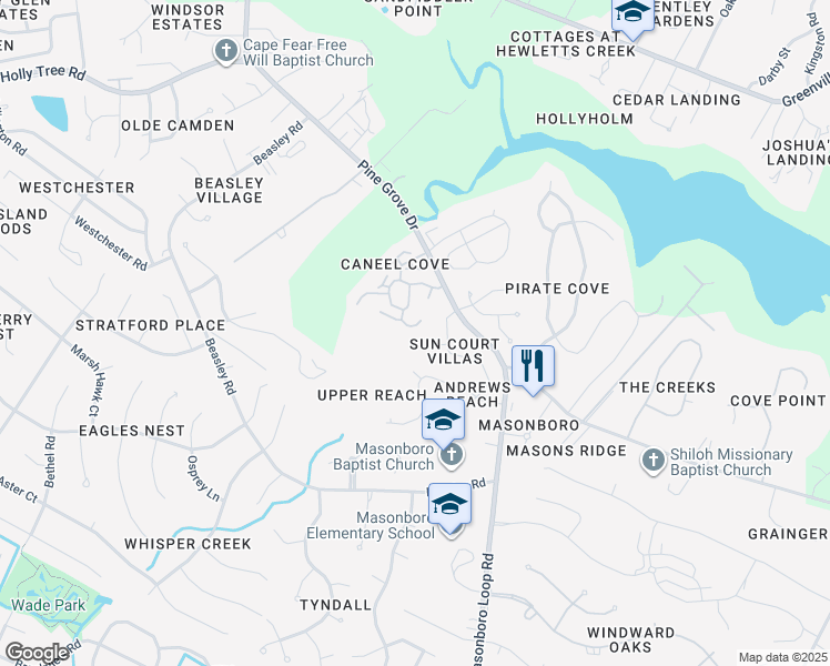 map of restaurants, bars, coffee shops, grocery stores, and more near 5400 Ibis Court in Wilmington