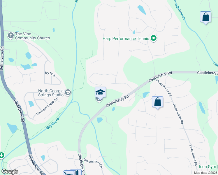 map of restaurants, bars, coffee shops, grocery stores, and more near 4725 Wade Valley Drive in Cumming