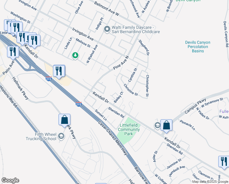 map of restaurants, bars, coffee shops, grocery stores, and more near in San Bernardino County