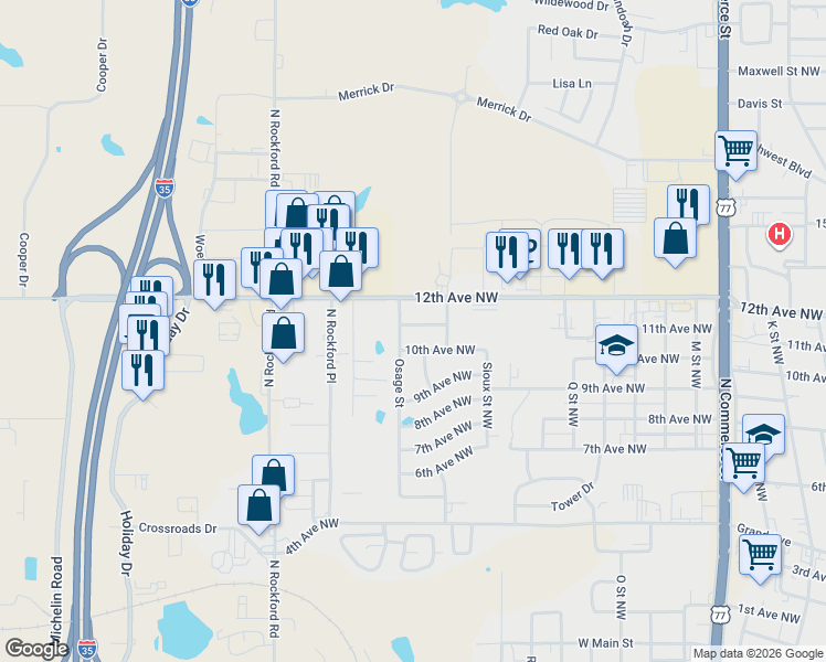 map of restaurants, bars, coffee shops, grocery stores, and more near 2026 11th Avenue Northwest in Ardmore