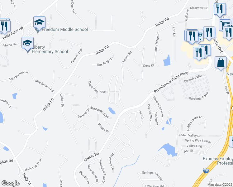 map of restaurants, bars, coffee shops, grocery stores, and more near 301 Woodland Pass in Canton
