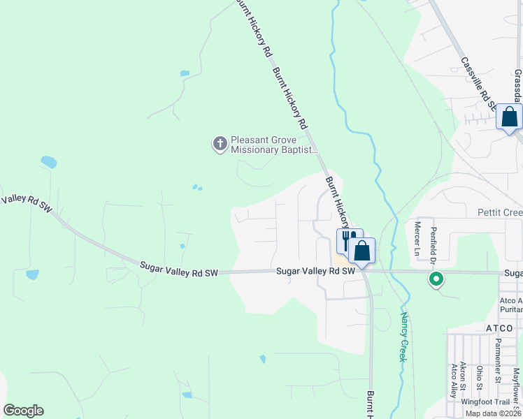 map of restaurants, bars, coffee shops, grocery stores, and more near 26 Blackberry Ridge in Cartersville