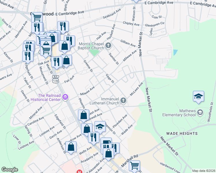 map of restaurants, bars, coffee shops, grocery stores, and more near 513 Taggart Avenue in Greenwood