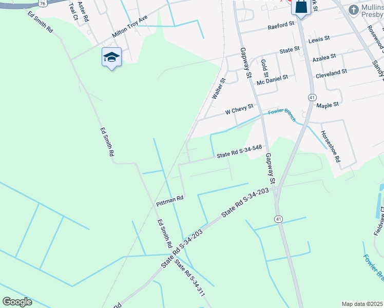 map of restaurants, bars, coffee shops, grocery stores, and more near 1803 Jules Street in Mullins