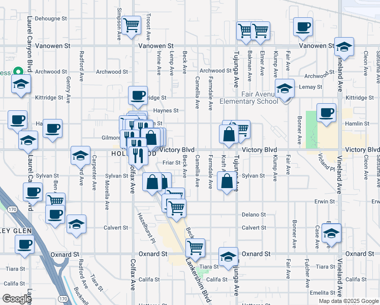 map of restaurants, bars, coffee shops, grocery stores, and more near in Los Angeles