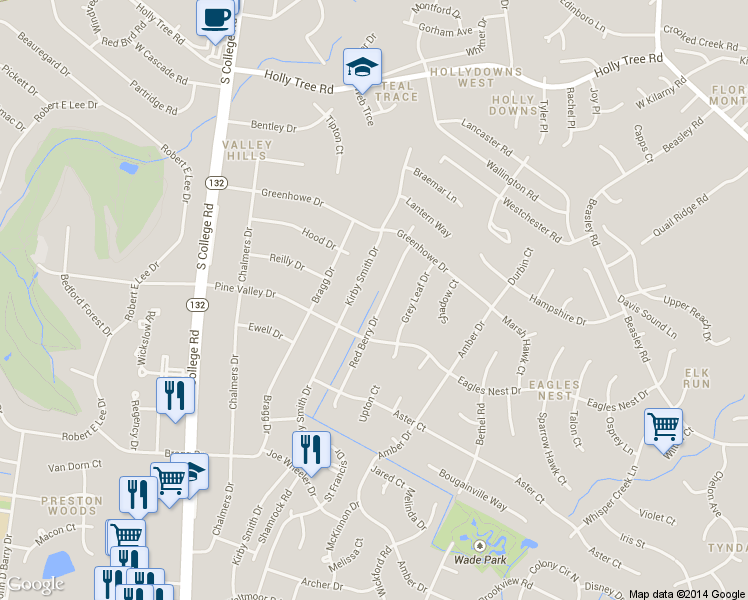 map of restaurants, bars, coffee shops, grocery stores, and more near 3232 Red Berry Dr in Wilmington