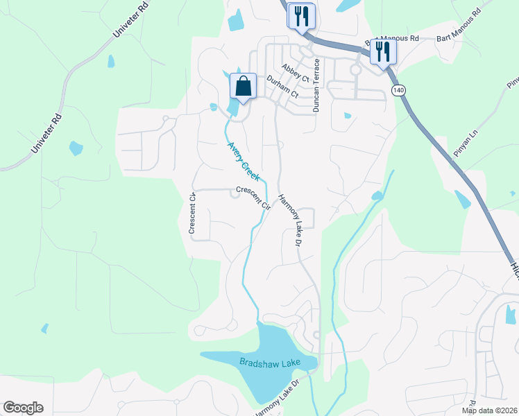 map of restaurants, bars, coffee shops, grocery stores, and more near 701 Crescent Circle in Canton
