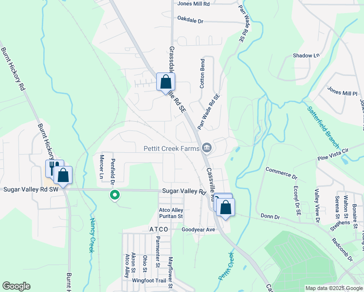 map of restaurants, bars, coffee shops, grocery stores, and more near 18 Hannon Way in Cartersville
