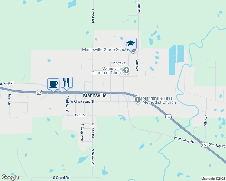 map of restaurants, bars, coffee shops, grocery stores, and more near 303 West Broadway in Mannsville