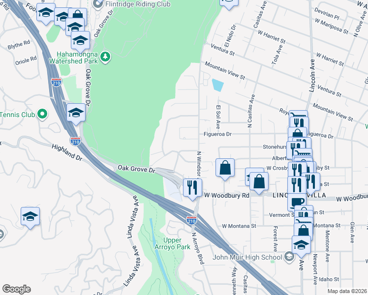 map of restaurants, bars, coffee shops, grocery stores, and more near 915 Arwin Street in Pasadena