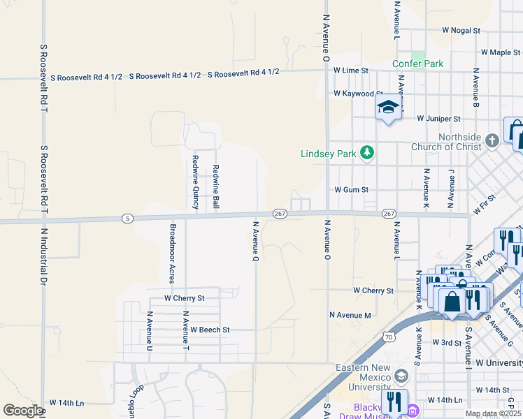 map of restaurants, bars, coffee shops, grocery stores, and more near 700 North Avenue Q in Portales