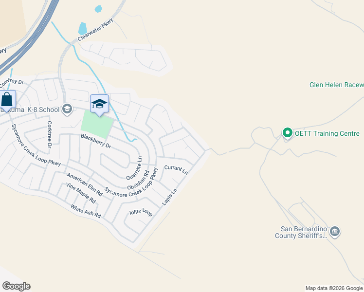 map of restaurants, bars, coffee shops, grocery stores, and more near 18294 Saltbush Court in San Bernardino