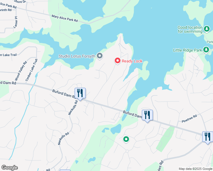map of restaurants, bars, coffee shops, grocery stores, and more near 1870 Habersham Marina Road in Cumming