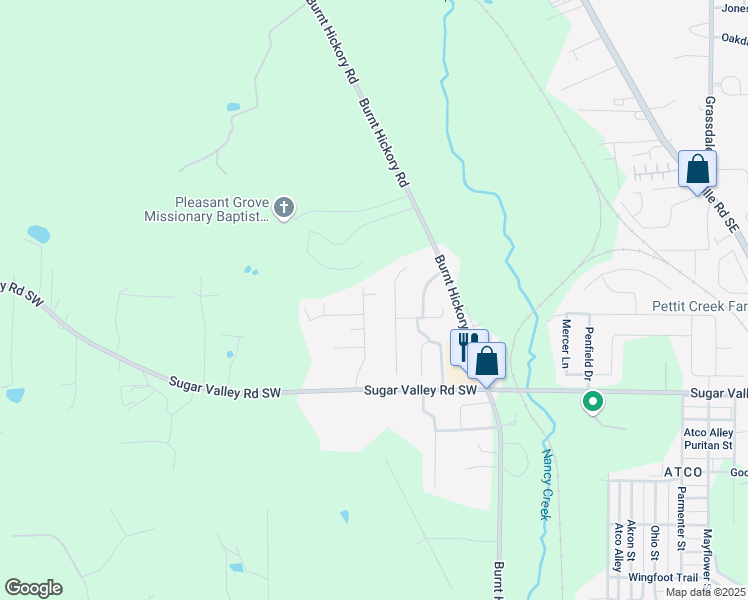 map of restaurants, bars, coffee shops, grocery stores, and more near 76 Honeysuckle Drive Southwest in Cartersville