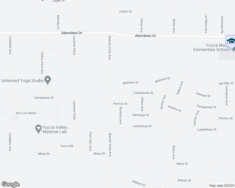 map of restaurants, bars, coffee shops, grocery stores, and more near 3664 Ruidosa Avenue in Yucca Valley