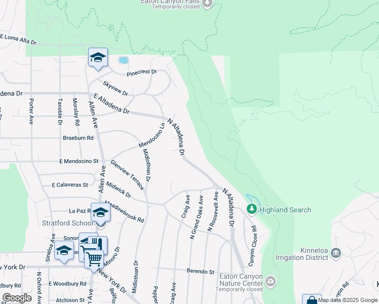 map of restaurants, bars, coffee shops, grocery stores, and more near 2452 North Altadena Drive in Altadena