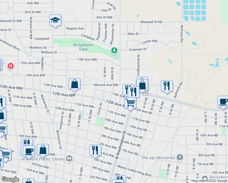 map of restaurants, bars, coffee shops, grocery stores, and more near 111 13th Avenue Northeast in Ardmore