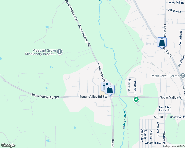 map of restaurants, bars, coffee shops, grocery stores, and more near 24 Crestbrook Drive in Cartersville