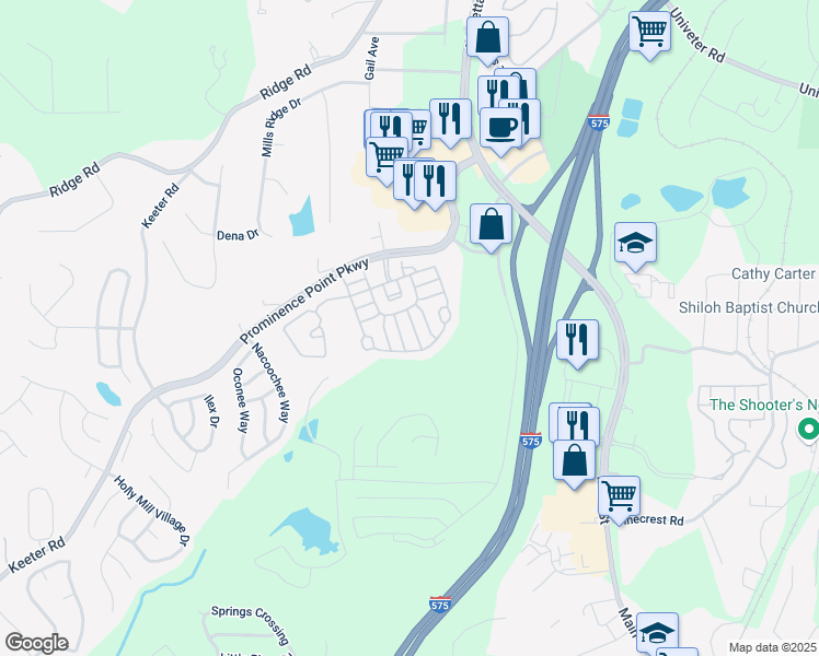 map of restaurants, bars, coffee shops, grocery stores, and more near 107 Plumeria Street in Canton