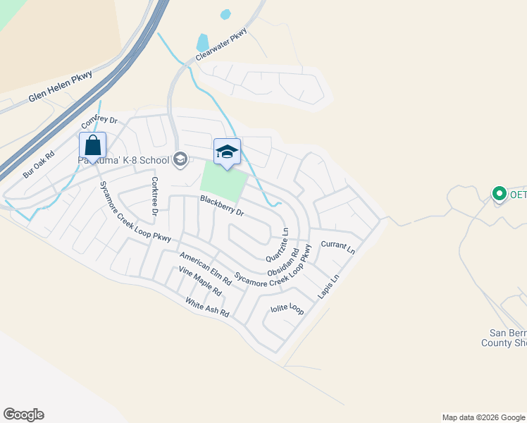 map of restaurants, bars, coffee shops, grocery stores, and more near 4032 Quartzite Lane in San Bernardino