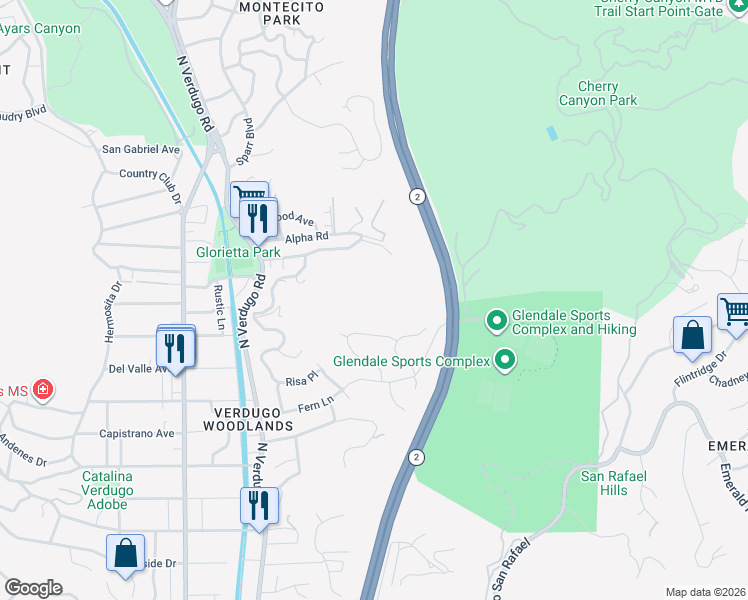 map of restaurants, bars, coffee shops, grocery stores, and more near 1454 East Wilson Avenue in Glendale