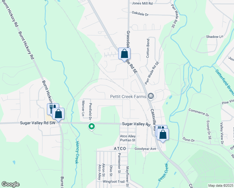 map of restaurants, bars, coffee shops, grocery stores, and more near 51 Miles Drive in Cartersville