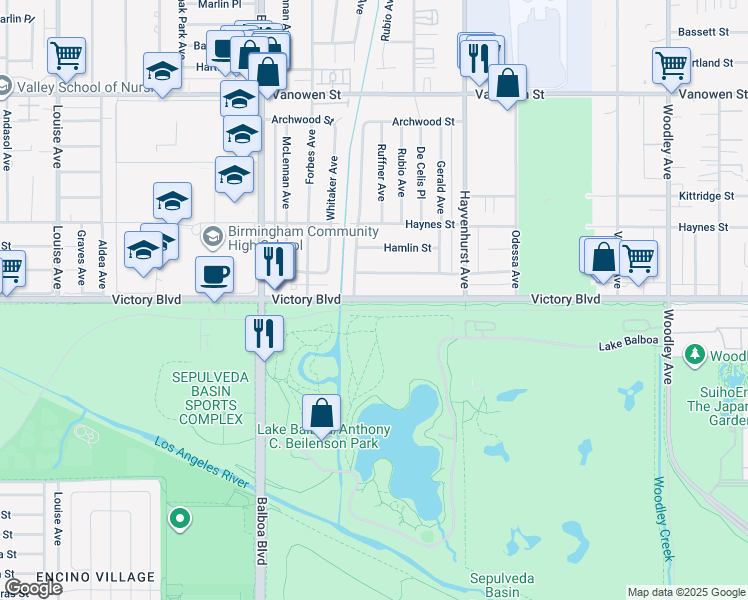 map of restaurants, bars, coffee shops, grocery stores, and more near in Los Angeles