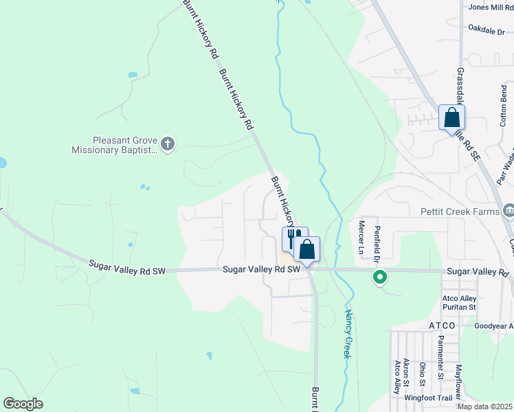 map of restaurants, bars, coffee shops, grocery stores, and more near 24 Crestbrook Drive in Cartersville