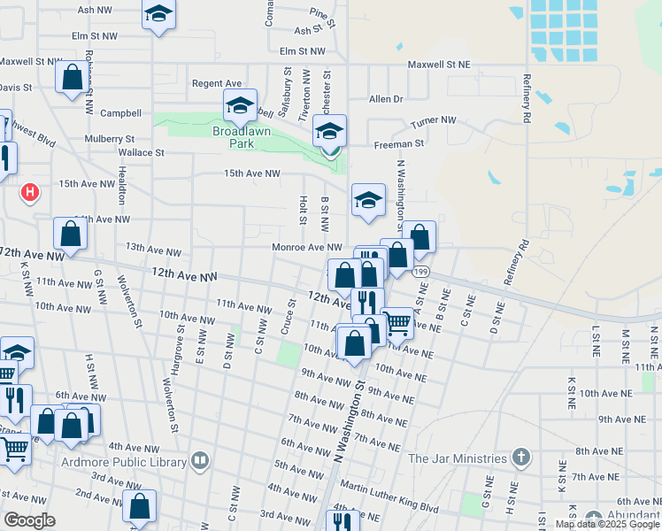 map of restaurants, bars, coffee shops, grocery stores, and more near 111 13th Avenue Northeast in Ardmore