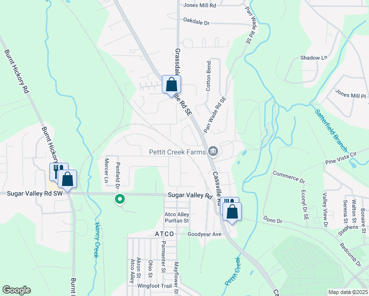 map of restaurants, bars, coffee shops, grocery stores, and more near 22 Hannon Way in Cartersville